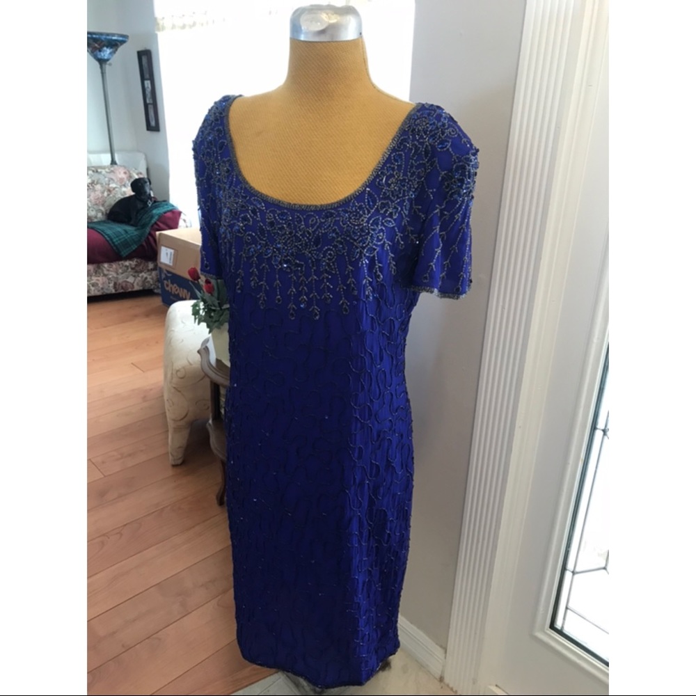 Allyson Whitmore Vintage Royal Blue Beaded Dress